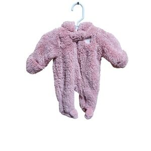 Infant Baby Pink Sherpa Bear Hooded Footed Pajamas Sleeper One Piece‎ Romper